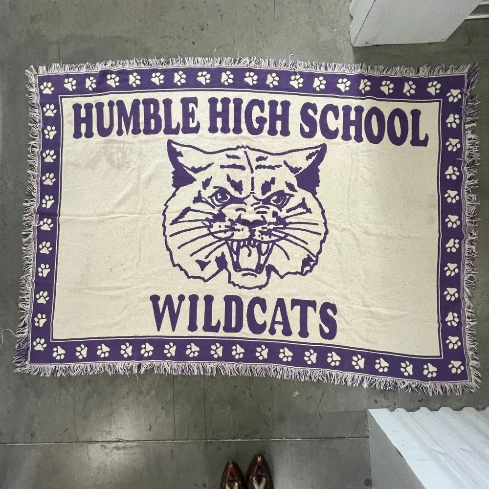 VTG Humble High School Wildcats Athletics Throw‎ Blanket Purple White Fringe USA
